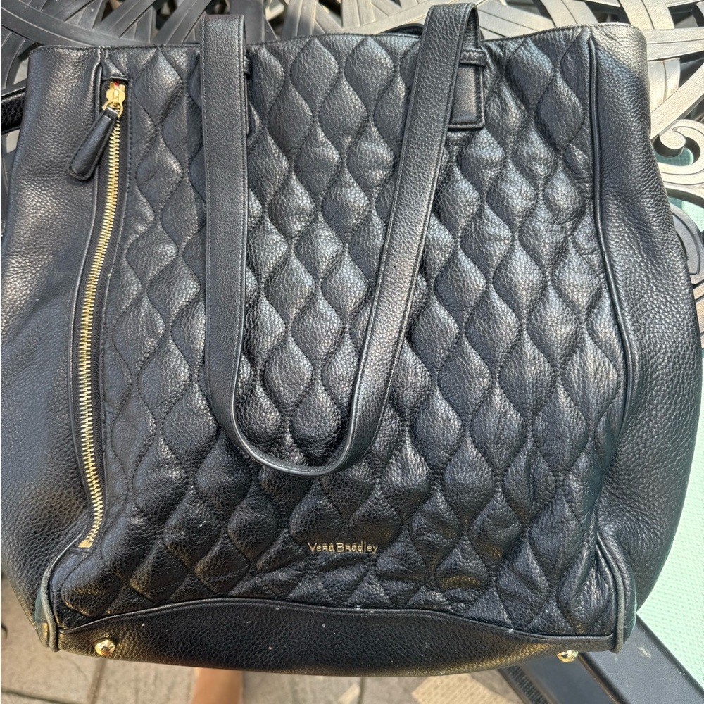 Vera Bradley Black Quilted Tote with Gold Accents